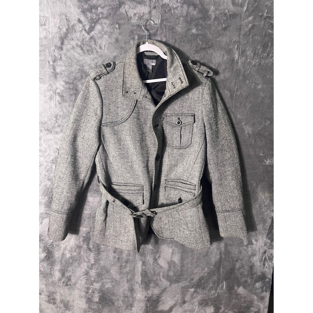 HM Gray Marl Military Belted Jacket Mens US 42R Epaulettes Utility Coat